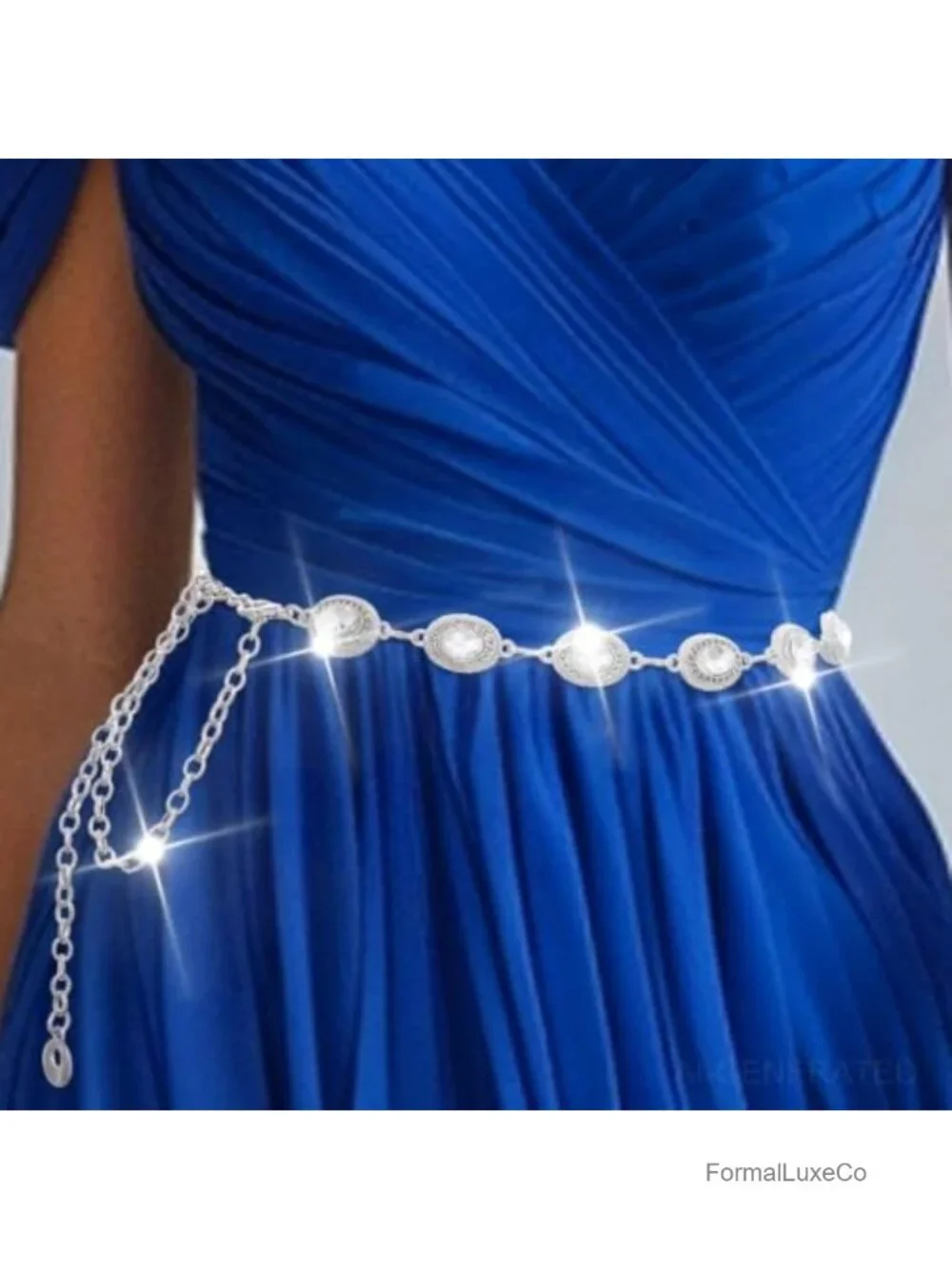 Rhinestone Chain Belt - Sparkly Bling Crystal Waist Belt for Dresses Party